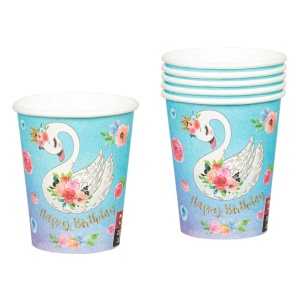 Set 6 Pahare Petrecere Cu Lebede Si Flori
