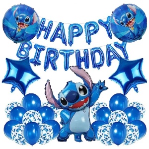 Set Baloane Aniversare Happy Birthday Tematica Stitch Albastru SET309