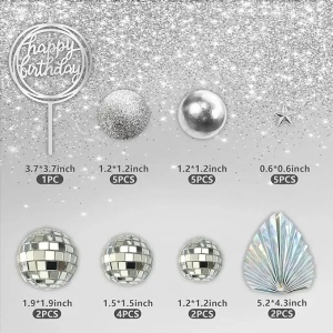Set Decor Tort Aniversar Argintiu Cu Topper Happy Birthday TOP134 - Img 2