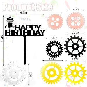 Topper Tort Robot si Roti Dintate Happy Birthday Decor Industrial TOP139 - Img 2
