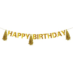Banner Happy Birthday Auriu cu Franjuri – 3 m