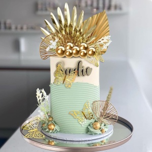 Decoratiune Tort Aniversare Gold Cu Fluturasi - Img 3