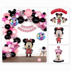 Pachet Petrecere Minnie Mouse cu Arcada 115 Baloane Set Baloane Balon 82 cm si Topper Tort