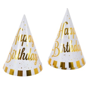 Set 6 Coifuri Petrecere Happy Birthday Alb Gold COF22