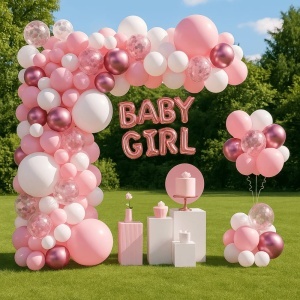 Set Arcada Baloane Roz si Alb cu Text Girl 100 Piese ARC207 - Img 2