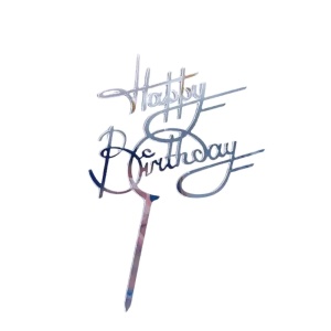 Topper Tort Happy Birthday Argintiu Oglinda Scris Elegant TOP146-6