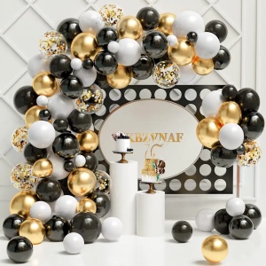 Arcada Baloane Majorat Aniversari Negru Gold 106 Piese
