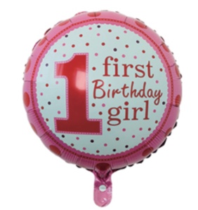 Balon Folie First Birthday Girl 45 cm.