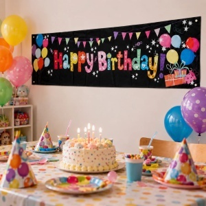 Banner Happy Birthday Colorat cu Baloane 180 x 40 cm BNR27 - Img 3