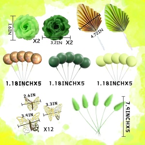 Decoratiune Tort Tematica Verde cu Elemente Aurii si Fluturi - Img 2