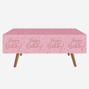 Față de Masă Petrecere Happy Birthday Roz cu Baloane Aurii – 180 x 120 cm - imagine 2
