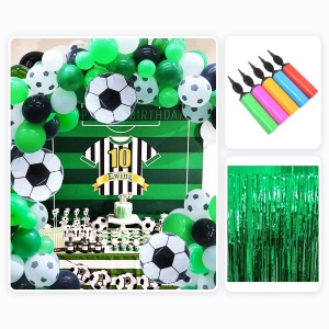 Pachet Arcada Baloane Tematica Fotbal 106 Piese cu Perdea Verde si Pompa