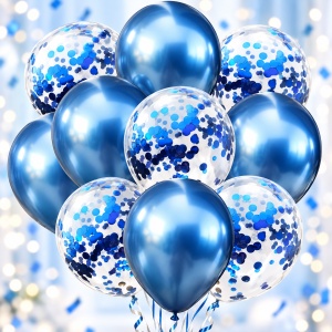 Set 10 Baloane Albastru Chrome Confetti