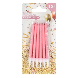 Set 12 Lumanari Aniversare Zi De Nastere Roz Cu Glitter Auriu LMR35 - Img 2