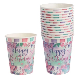 Set 12 Pahare Petrecere Multicolore Cu Fluturasi PHR43