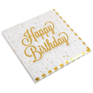 Set 12 Servetele Aniversare Petrecere Happy Birthday Alb Gold SRV69 - Img 3
