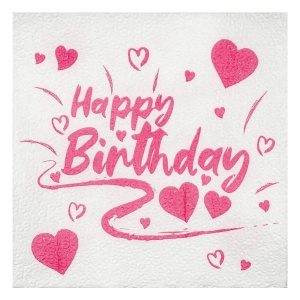 Set 40 Servetele Happy Birthday Cu Inimioare