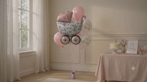 Set 5 Baloane Oh Baby Carucior Roz - Decor Baby Shower SET334 - Img 2