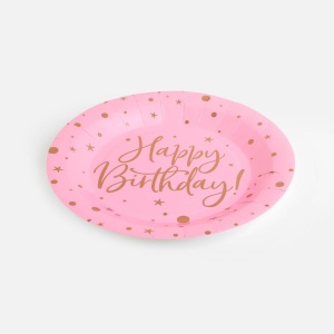 Set 6 Farfurii Petrecere Happy Birthday Roz – 18 cm - imagine 3