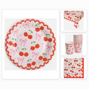 Set Accesorii Masa Petrecere cu Cirese pentru 12 Invitati