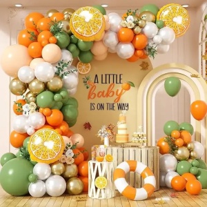 Set Arcada Baloane Aniversare Little Cutie 115 Piese cu Portocale si Verde Salvie ARC194