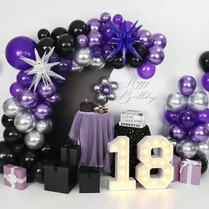 Set Arcada Baloane Mov si Argintiu 102 Piese cu Baloane Stea ARC183 - Img 3