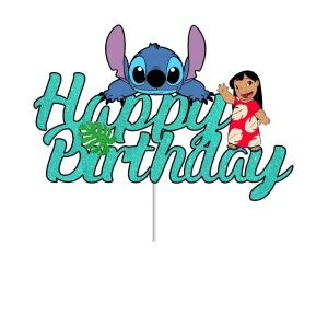 Topper Tort Lilo Stitch Turcoaz Glitter Happy Birthday Decor Party TOP155