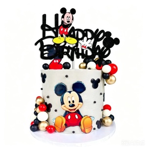 Topper Tort Mickey Mouse Happy Birthday Negru TOP212