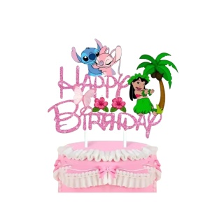 Topper Tort Stitch Si Angel Happy Birthday Roz Glitter Decor Petrecere TOP151