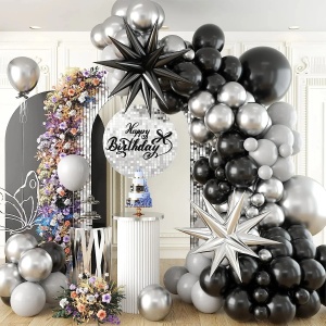 Arcada Baloane Majorat Negru Gri Silver 87 Piese