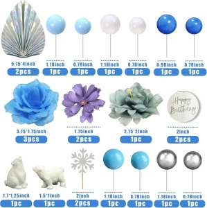Decoratiune Tort Premium Frozen Winter cu Flori Albastre si Ursuleti Polari - Img 2