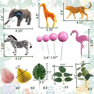 Decoratiune Tort Safari Roz cu Animale si Elemente Tropicale - Img 2