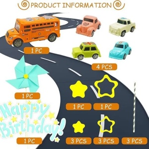 Decoratiune Tort Tematica Masini cu Vehicule Miniature si Accesorii Colorate - Img 3