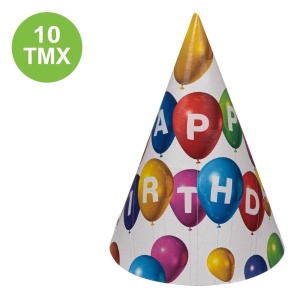 Set 10 Coifuri Petrecere Happy Birthday cu Baloane Colorate – 15 cm
