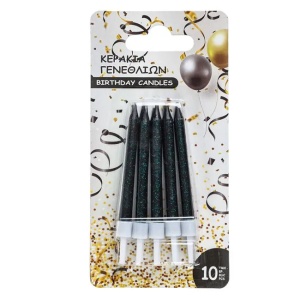 Set 10 Lumanari Negre Cu Sclipici Verde Pentru Tort - Img 2