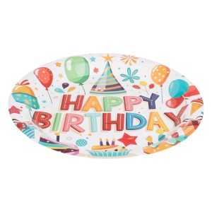 Set 12 Farfurii Petrecere Happy Birthday cu Baloane și Cadouri – 23 cm - imagine 3