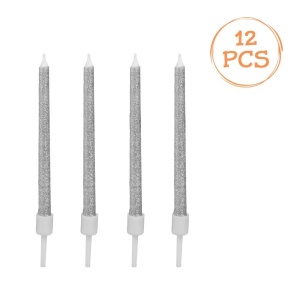 Set 12 Lumanari Aniversare Zi De Nastere Silver Cu Glitter LMR36