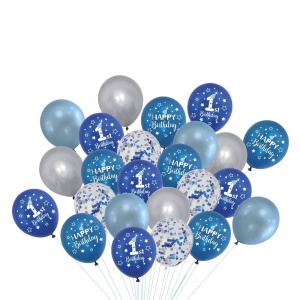 Set 24 Baloane Cifra 1 Albastru & Confetti Albastru