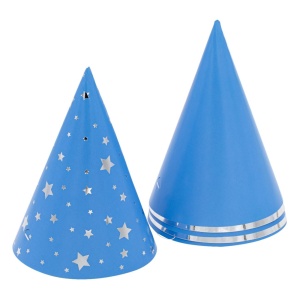 Set 6 Coifuri Petrecere Albastru Ciel cu Stele Argintii – 16 cm