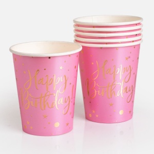 Set 6 Pahare Petrecere Happy Birthday Roz – 240 ml