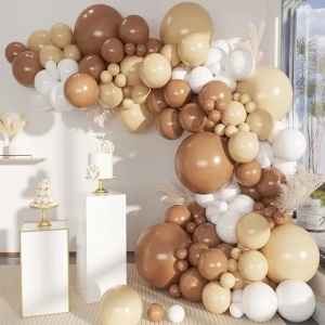 Set Arcada Baloane Boho 146 Piese Maro Nude si Alb pentru Aniversare ARC191