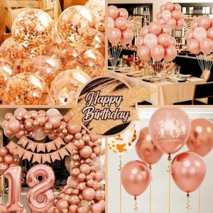 Set Arcada Baloane Majorat Rose Gold 79 Piese cu Cifra 18 si Banner ARC188 - Img 6