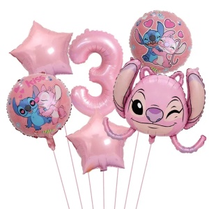 Set Baloane Aniversare 3 Ani Tematica Stitch și Angel Roz SET312-3