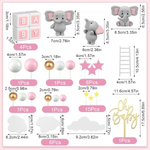 Set Decoratiuni Tort Oh Baby cu Elefantei si Nori - Img 2