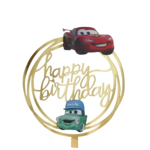 Topper Tort Cars Fulger McQueen Happy Birthday Auriu TOP209