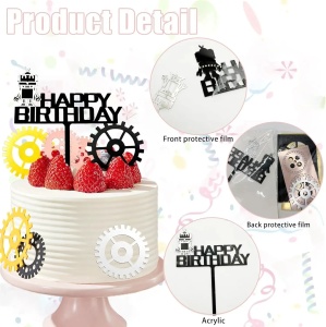 Topper Tort Robot si Roti Dintate Happy Birthday Decor Industrial TOP139 - Img 3