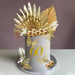 Decoratiune Tort Aniversare Gold Cu Fluturasi - Img 4