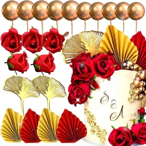 Decoratiune Tort Premium Elegant Roses & Gold - Img 3