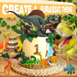 Decoratiune Tort Tematica Dinozauri cu Figurine Preistorice si Elemente Naturale - Img 4