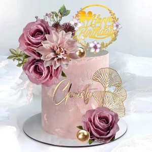 Decoratiune Tort Tematica Floral Elegant cu Elemente Aurii - Img 4